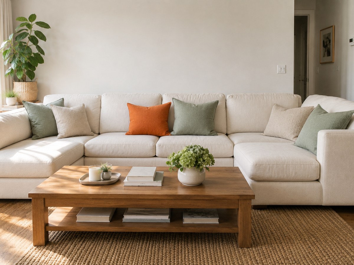 A tidied, spotless living room after a Fresh Nest room reset